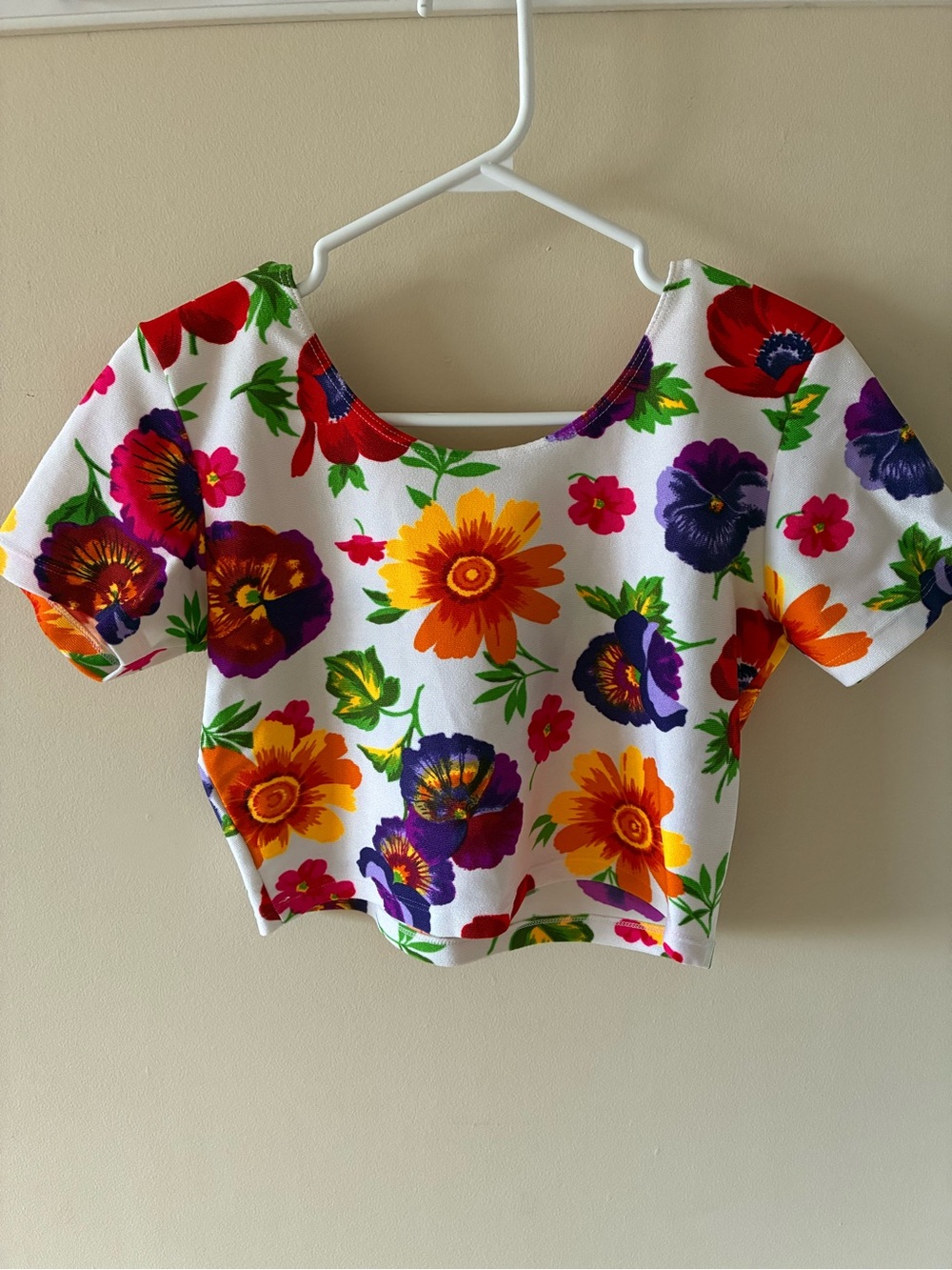Vintage American Apparel white velour floral print crop top size L